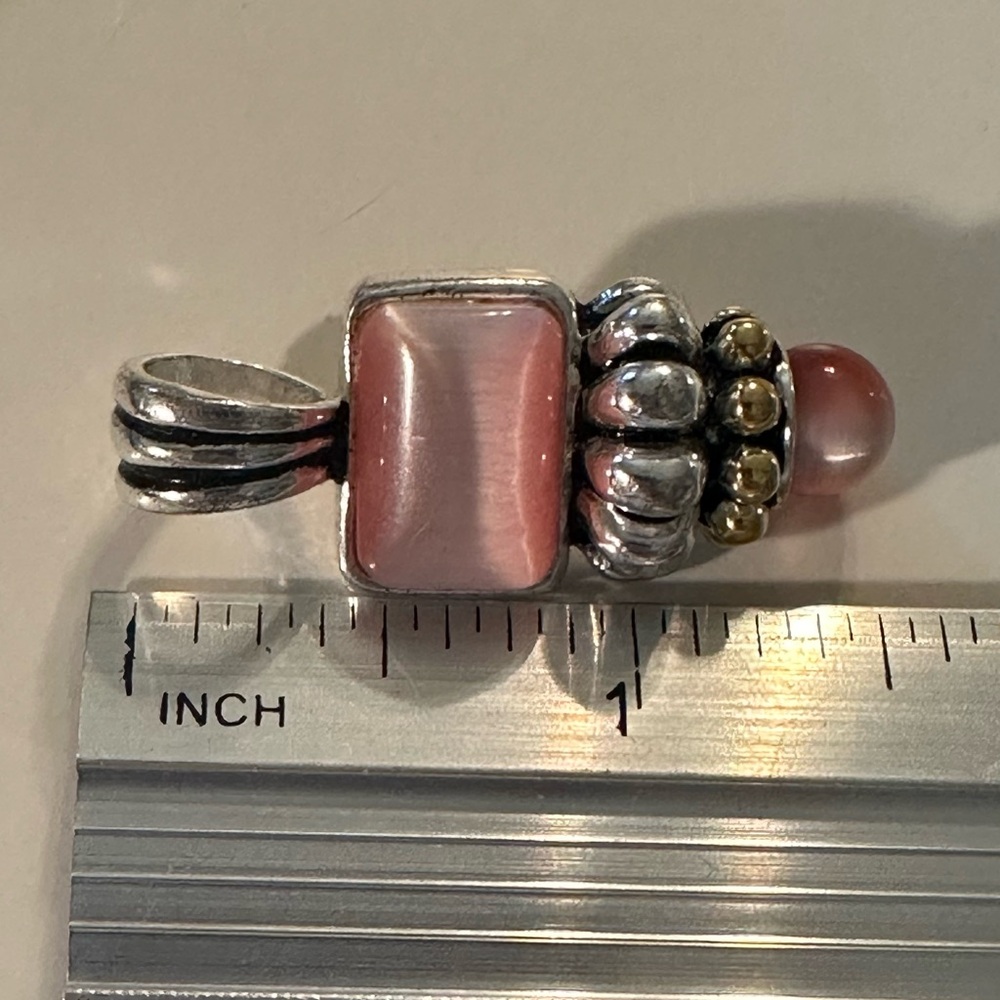 Silver And Gold Toned Rectangle And Bead Pink Stone Pendant - Picture 4 of 5